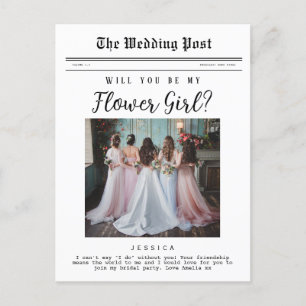 Flower Girl proposal, Bridal Party Newspaper Postcard