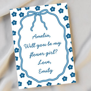 Flower Girl Proposal Custom Floral Bow Dusty Blue  Card