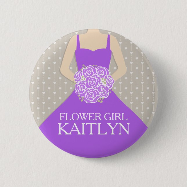 Flower girl purple dress named wedding pin button (Front)