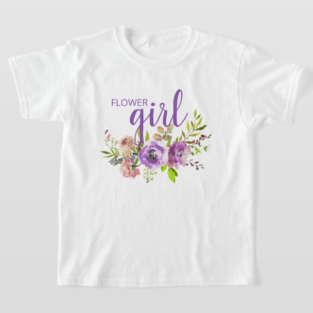 Flower Girl Purple Floral Wedding T-Shirt (Laydown)