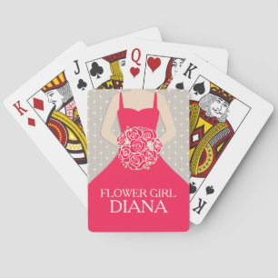 Flower girl red dress name wedding playing cards