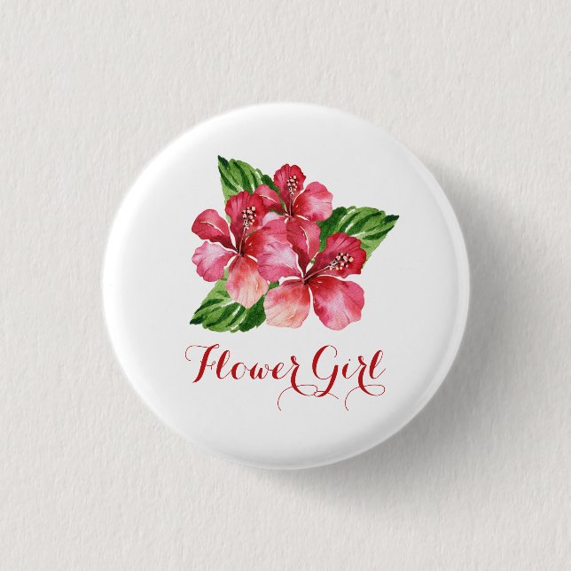 Flower Girl Red Hibiscus Tropical Floral 3 Cm Round Badge (Front)