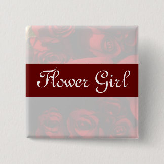 "Flower Girl" - Red Rose Bouquet (2) 15 Cm Square Badge