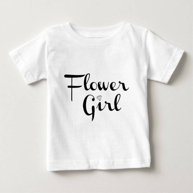 Flower Girl Retro Script Black on White Baby T-Shirt (Front)