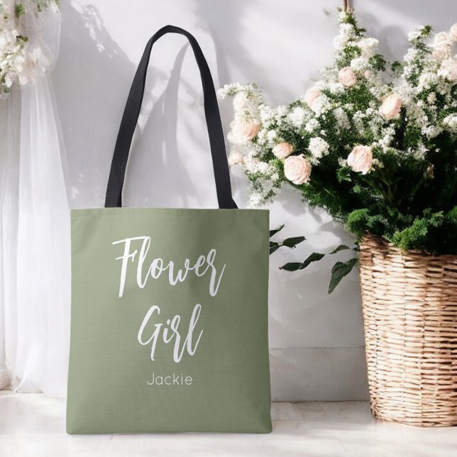 Flower Girl Sage Green Wedding Tote Bag (Creator Uploaded)