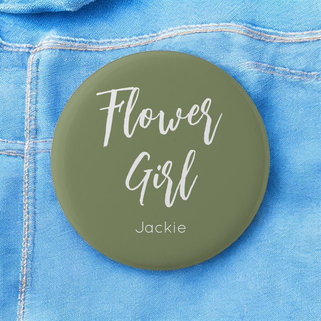 Flower Girl Sage Green White Wedding 6 Cm Round Badge (Creator Uploaded)
