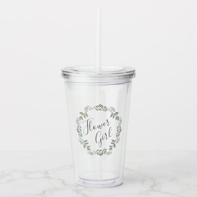 Flower Girl Sage Greenery Botanical Wreath Wedding Acrylic Tumbler (Front)