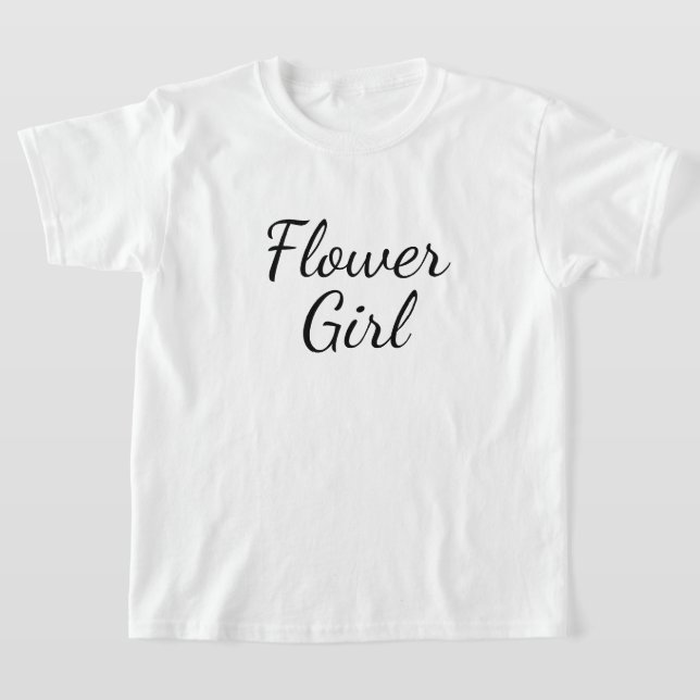 Flower Girl Script Typography on White T-Shirt (Laydown)