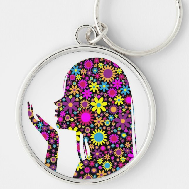 FLOWER GIRL SILHOUETTE KEY RING (Front)