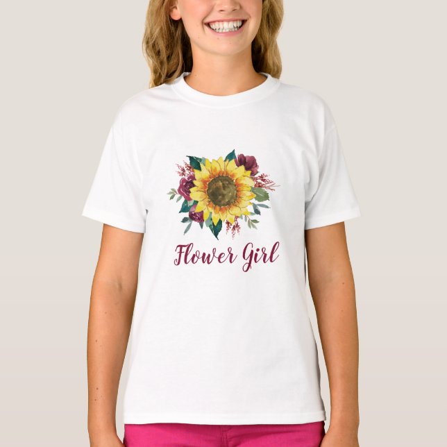 Flower Girl Sunflower Floral Wedding T-Shirt (Front)