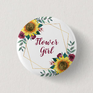 Flower Girl Sunflower Geometric Burgundy 3 Cm Round Badge