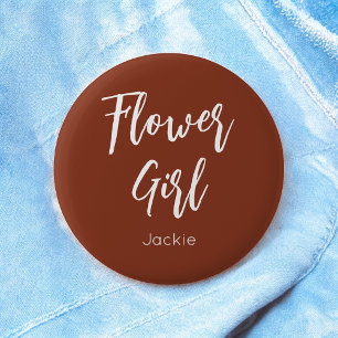 Flower Girl Terracotta Brown Wedding Button