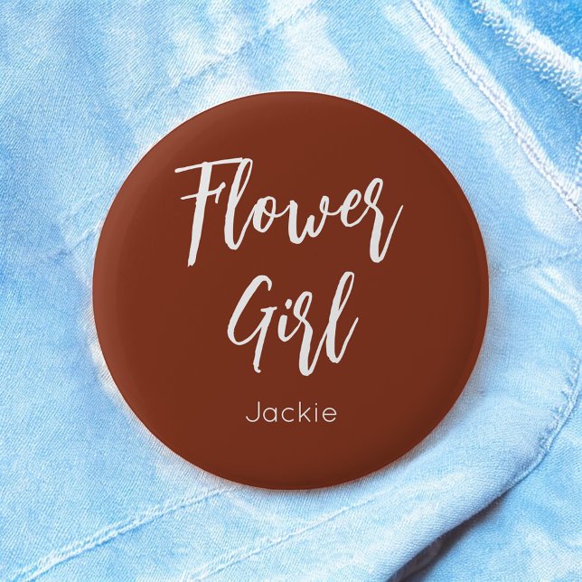 Flower Girl Terracotta Brown Wedding Button (Creator Uploaded)