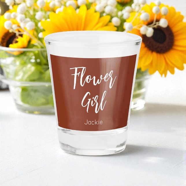 Flower Girl Terracotta Brown Wedding  Shot Glass (Creator Uploaded)