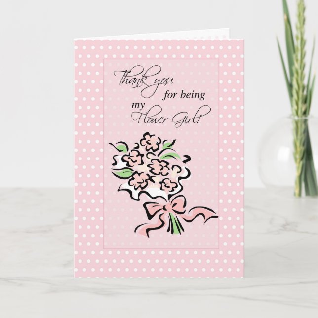 Flower Girl Thank You, Pink Dots and Flowers Thank You Card (Front)