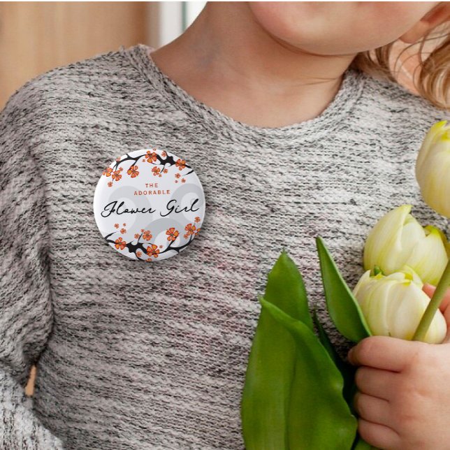 FLOWER GIRL Tropical Flowers Swirls Chic Wedding 6 Cm Round Badge (FLOWER GIRL Tropical Flowers Hibiscus Fusion Swirls Chic Wedding Pinback Button @ fat_fa_tin)