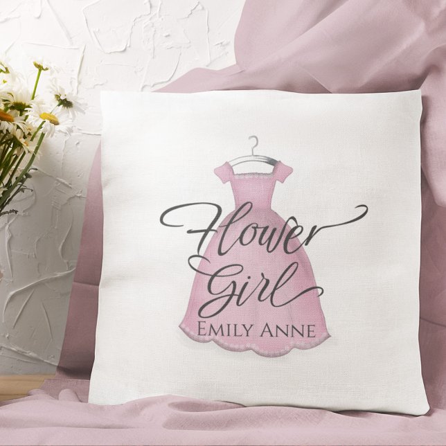 Flower Girl Watercolor Pink Dress Custom Cushion (Creator Uploaded)
