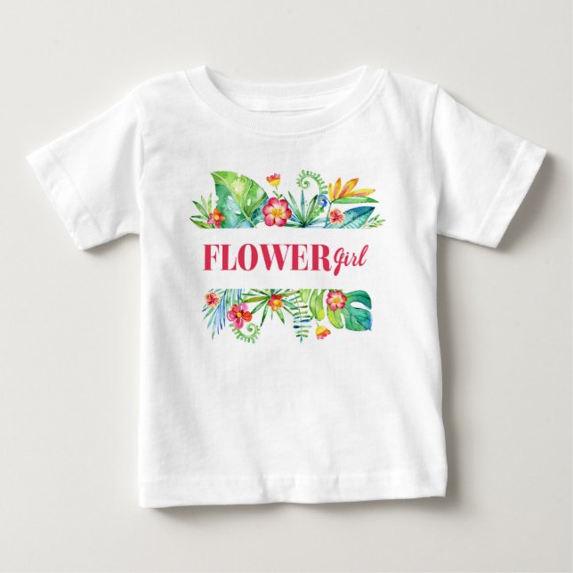 Flower Girl Watercolor Tropical Destination Weddin Baby T-Shirt (Front)