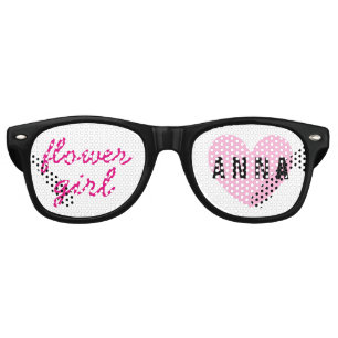 Flower Girl Wedding Favour Black Pink Name A03 Retro Sunglasses