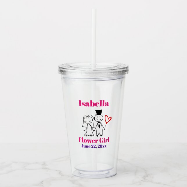Flower Girl Wedding Favour Cute Pink Acrylic Tumbler (Front)