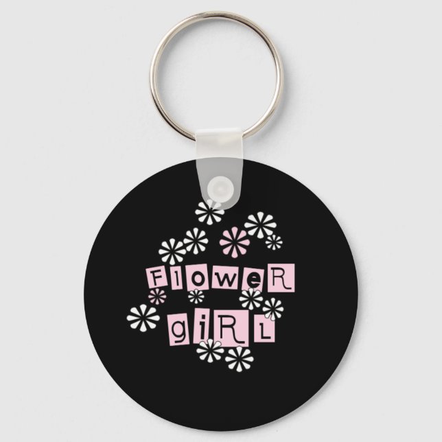 Flower Girl White on Black Key Ring (Front)