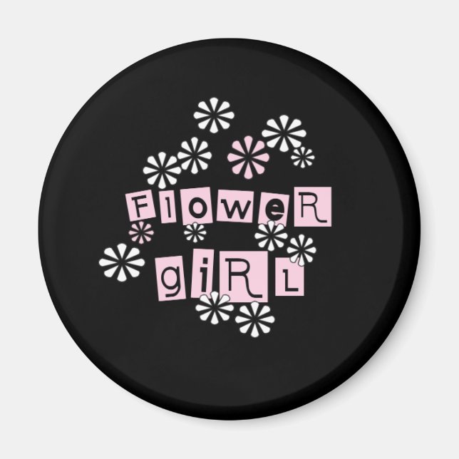 Flower Girl White on Black Magnet (Front)