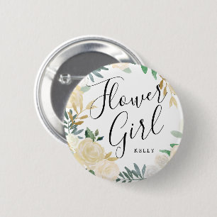 Flower Girl White Rose Bouquet Custom Wedding 6 Cm Round Badge