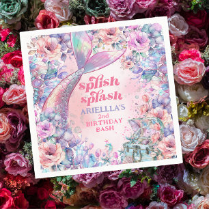 Flower Glitter Mermaid Tail 2nd Birthday Napkin