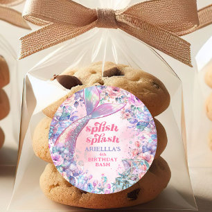 Flower Glitter Mermaid Tail 4th Birthday Classic Round Sticker