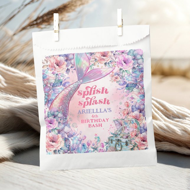 Flower Glitter Mermaid Tail 4th Birthday Favour Bags (Creator Uploaded)