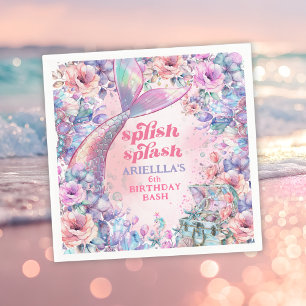 Flower Glitter Mermaid Tail 6th Birthday Napkin