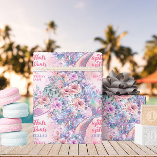 Flower Glitter Mermaid Tail 7th Birthday Wrapping Paper