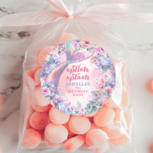 Flower Glitter Mermaid Tail 9th Birthday Classic Round Sticker