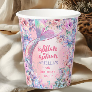 Flower Glitter Mermaid Tail 9th Birthday Paper Cups