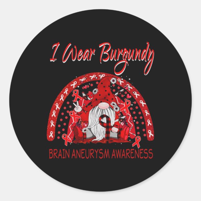 Flower Gnome Brain Aneurysm Awareness  Classic Round Sticker (Front)