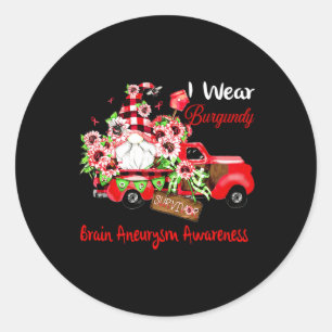 Flower Gnome Survivor Brain Aneurysm Awareness  Classic Round Sticker