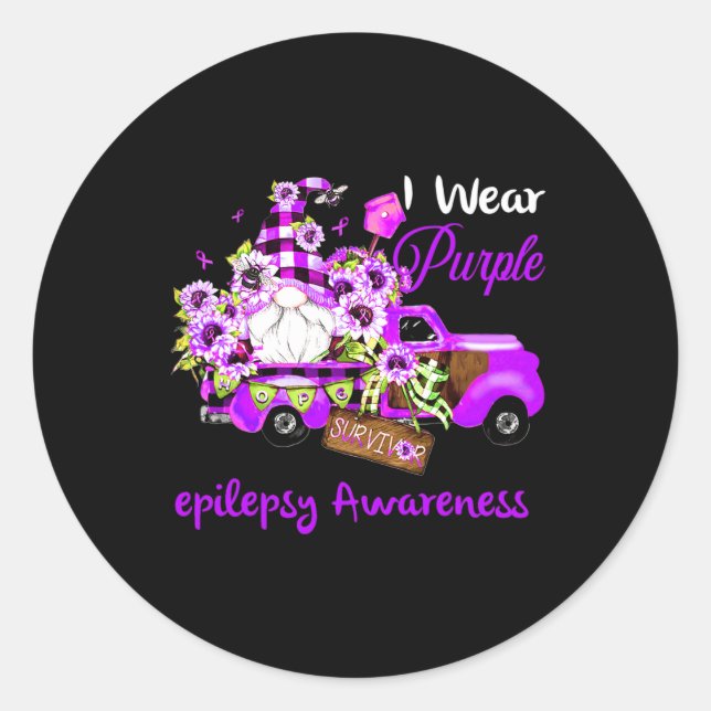 Flower Gnome Survivor Epilepsy Awareness  Classic Round Sticker (Front)