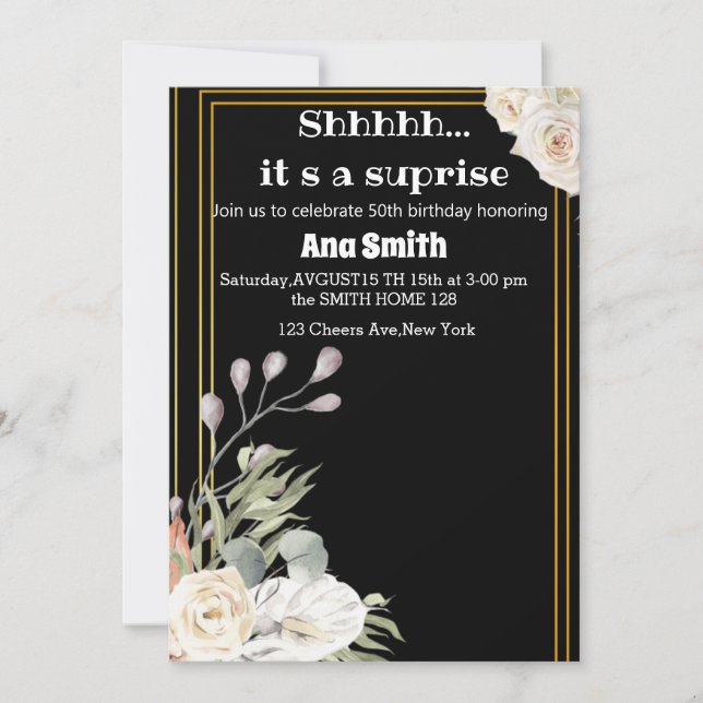 FLOWER GOLDEN INVITATION FOR YOU FIFTY (Front)