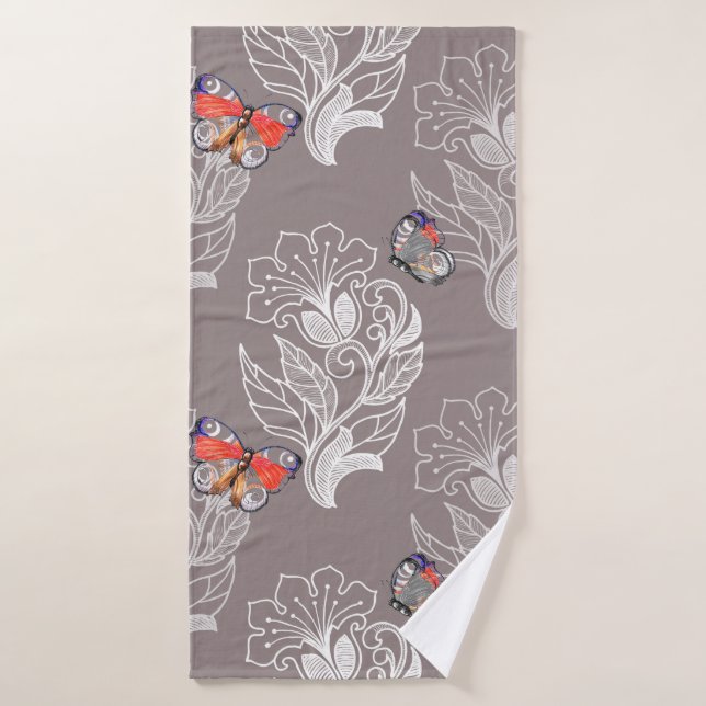 Flower graphic and butterfly, watercolor, pattern  bath towel (Bath Towel)