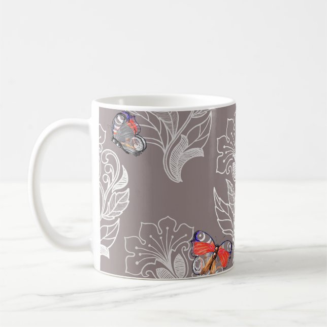Flower graphic and butterfly, watercolor, pattern  coffee mug (Left)