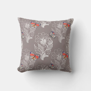Flower graphic and butterfly, watercolor, pattern  cushion