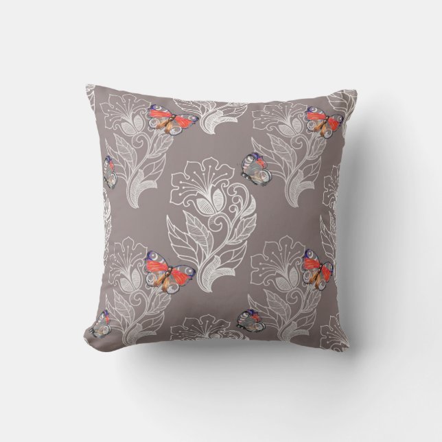 Flower graphic and butterfly, watercolor, pattern  cushion (Front)