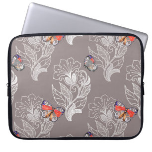 Flower graphic and butterfly, watercolor, pattern laptop sleeve