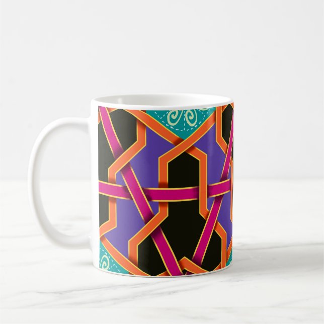 Flower green orange and purple Geometric ethnic na Coffee Mug (Left)
