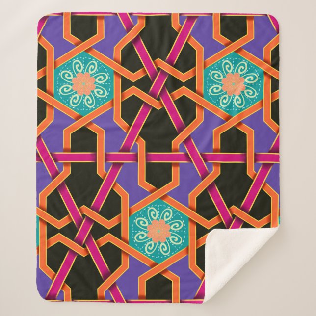 Flower green orange and purple Geometric ethnic na Sherpa Blanket (Front)