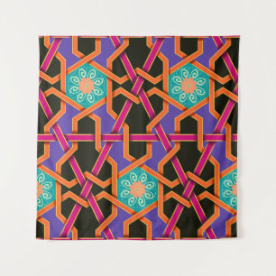Flower green orange and purple Geometric ethnic na Tapestry