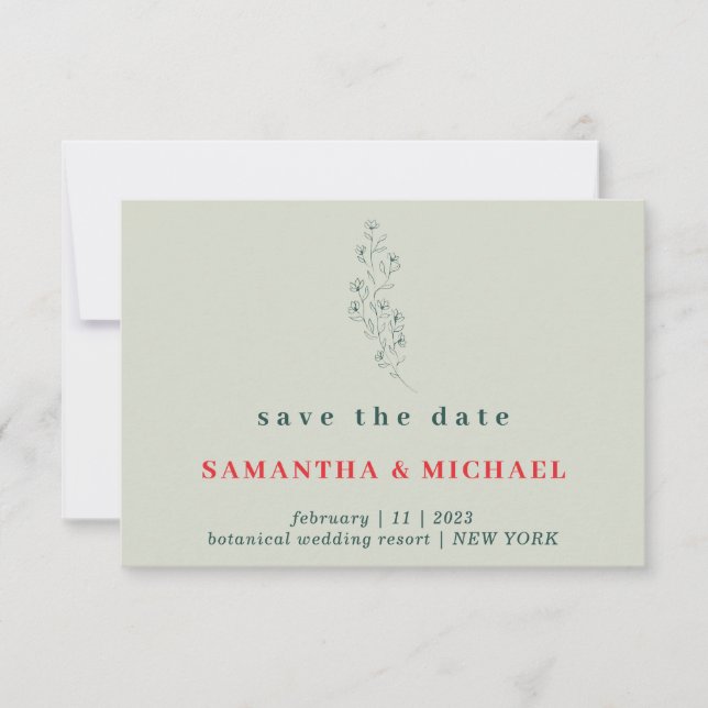 Flower Green Red Boho Rustic Save date Wedding Invitation (Front)