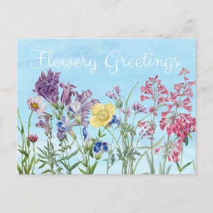 Flower Greetings Floral Illustration Postcard
