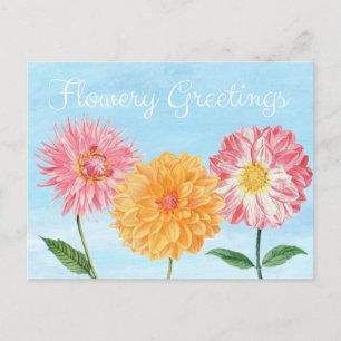 Flower Greetings Floral Illustration Postcard