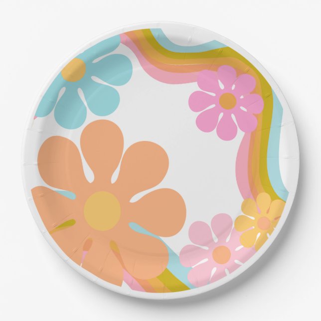 Flower Groovy Birthday Retro Party 70s Mod Party Paper Plate (Front)